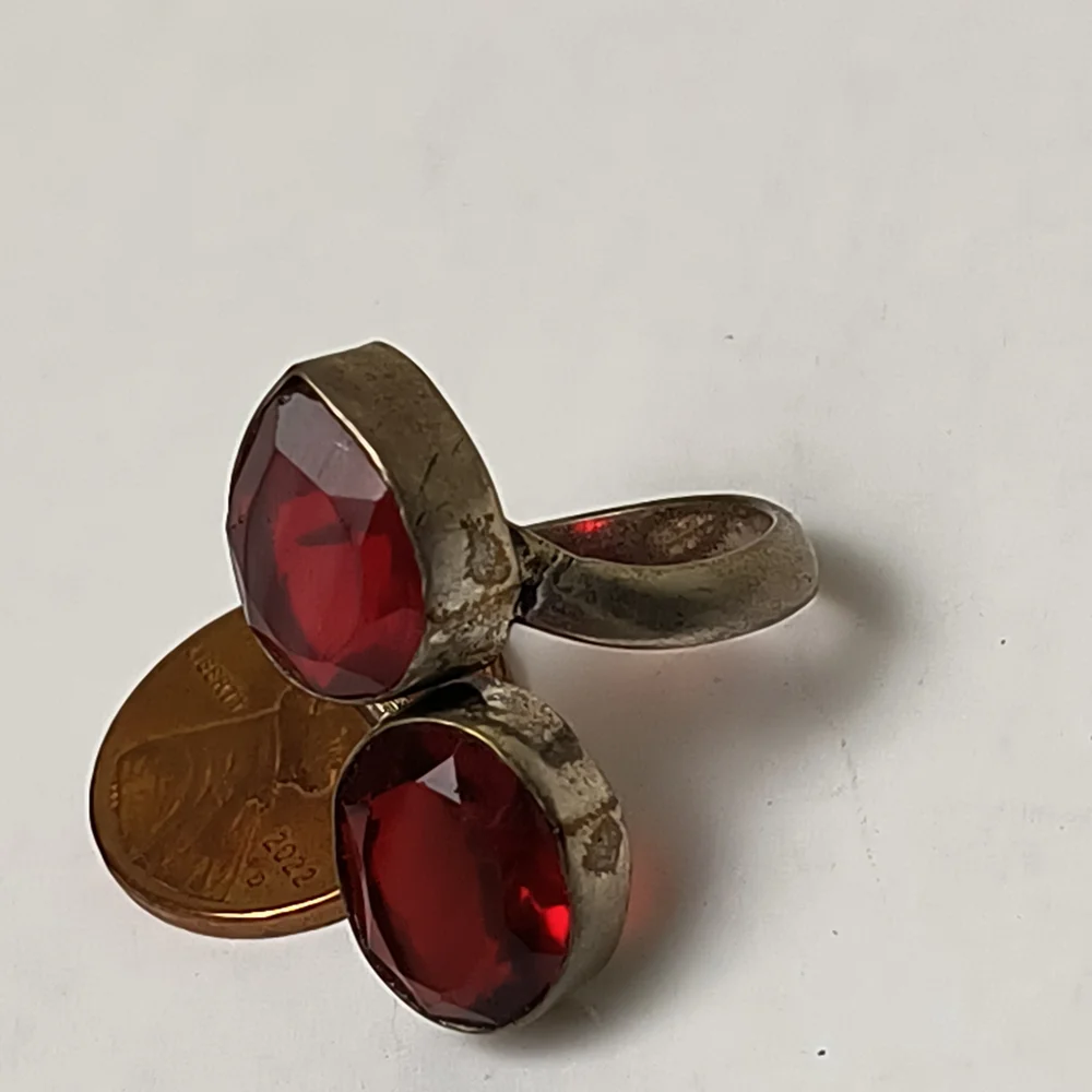 Handmade Artisan Gemstone Ring 7 Red Gem Two-Stone - Picture 5 of 7